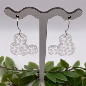 Engraved Spaceship Earth Acrylic Mouse Earrings, Epcot Inspired image 2
