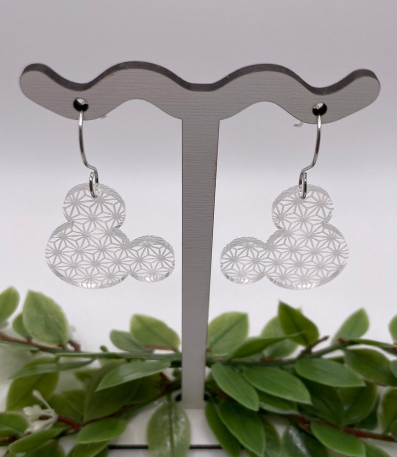 Engraved Spaceship Earth Acrylic Mouse Earrings, Epcot Inspired image 2