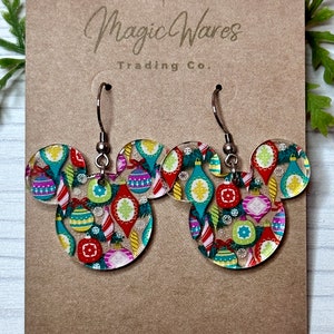 Vintage Ornaments Laser Cut Christmas Earrings, Ornament patterned Crystal Acrylic Dangle Earrings Christmas Earrings Very Merry Christmas