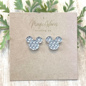 Spaceship Earth Mouse Stud Earrings, Stainless Steel Post earrings, clip-ons available