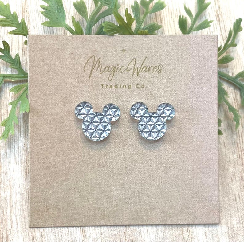 Spaceship Earth Mouse Stud Earrings, Stainless Steel Post earrings, clip-ons available Studs (pierced ears)