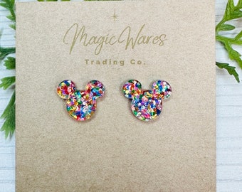 Confetti Glitter Stud Earrings Multi Color Glitter, Laser Cut Post Earrings Pierced Earlobe Glitter Post earrings Birthday earrings