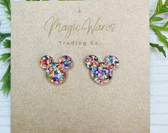 Confetti Glitter Stud Earrings Multi Color Glitter, Laser Cut Post Earrings Pierced Earlobe Glitter Post earrings Birthday earrings