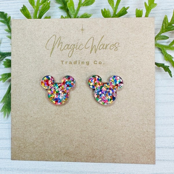 Confetti Glitter Mouse Stud Earrings: Laser Cut Acrylic with stainless steel posts