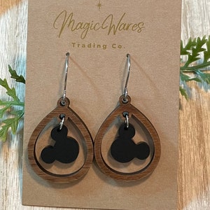 Classic Mouse Gem, Dangle Earring, Laser Cut Wood Earrings, Acrylic Gem Dangle, Made to order, Glowforge laser cut