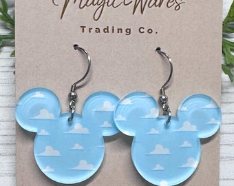 Cloudy Mouse Acrylic Earrings, Toy Story Cloud Wallpaper inspired dangle earrings