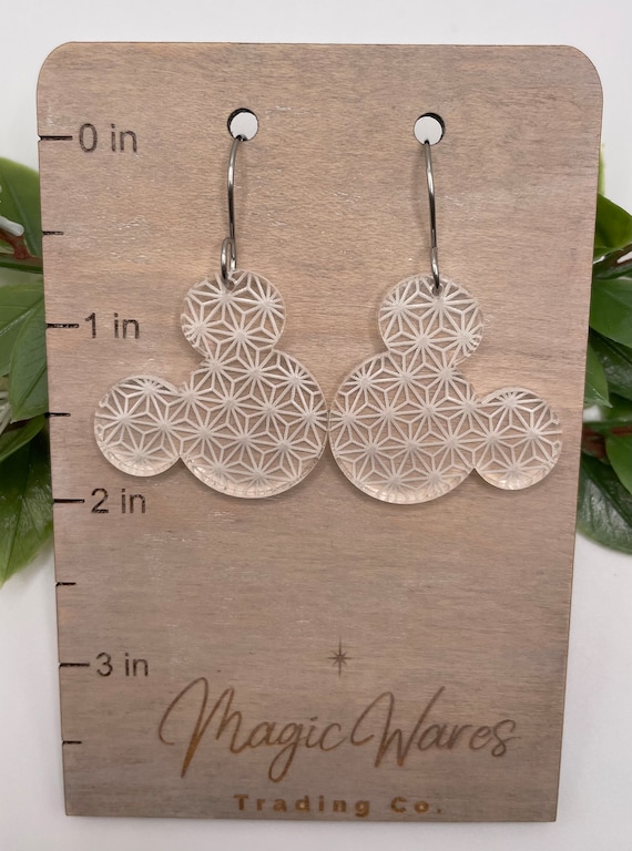 Engraved Spaceship Earth Acrylic Mouse Earrings, Epcot Inspired