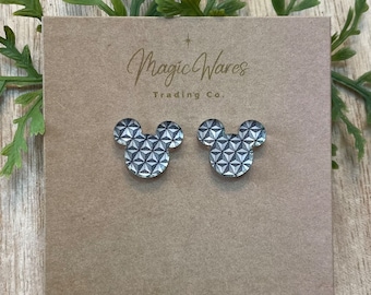 Spaceship Stud, Gray and White Geometric pattern acrylic, Laser cut Earrings, Made to order, Laser Engraved, Glowforge Earrings