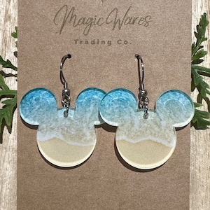 Beach vibes, Mouse head Laser cut Crystal Acrylic Earrings, Made to order, Laser Engraved, Glowforge Earrings