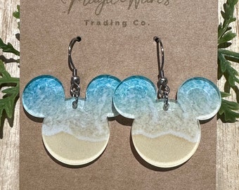 Beach vibes, Mouse head Laser cut Crystal Acrylic Earrings, Made to order, Laser Engraved, Glowforge Earrings