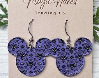 Haunted Wallpaper Acrylic Earrings, Purple Dangle earrings, NEW Smaller size available