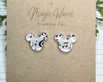 Sheet Music Stud Earrings, Music Notes pattern acrylic, Clip-ons available
