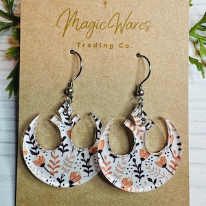 Floral Rebel Alliance Dangle Earring, Laser Cut Floral Acrylic Rebellion Earring, Rise of the Resistance Earrings