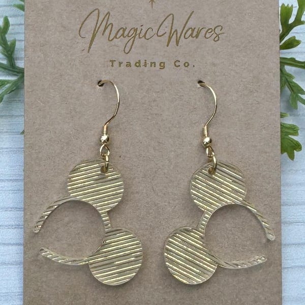 Pendientes colgantes con orejas de ratón y diadema con brillo dorado, pendientes acrílicos cortados con láser, pendientes festivos, pendientes de Nochevieja.