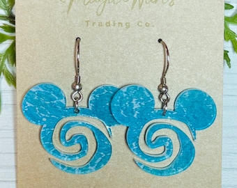 Ocean Wave Moana Inspired Laser Cut Earrings Ocean Water Patterned Crystal Acrylic Dangle Earrings Aulani inspired beach earrings