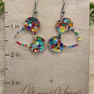 Adventure Mouse, Mouse ears headband, Laser cut Rainbow dot patterned Acrylic Earrings, Made to order, Glowforge Earrings image 4