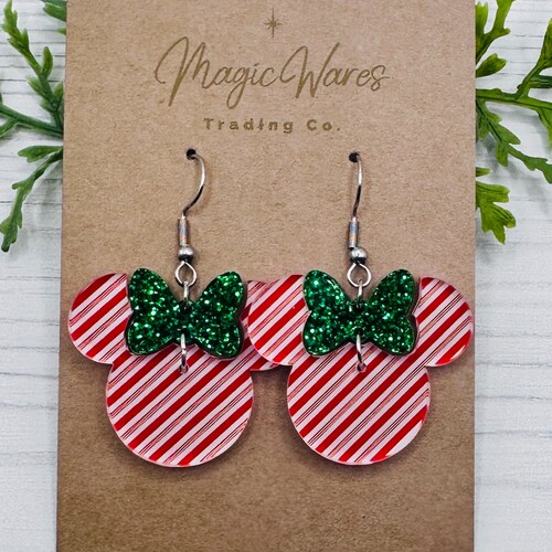 Christmas Peppermint Minnie Mouse Earrings - Etsy display picture 2