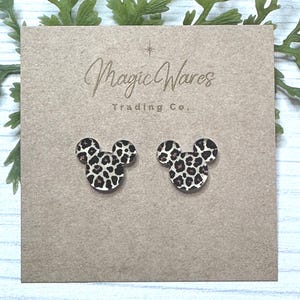 Leopard Mouse Head Stud Earrings, Stainless Steel Posts, Clip ons available