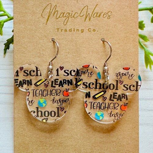 Teacher Earrings: Mouse Head Acrylic Drop Earrings