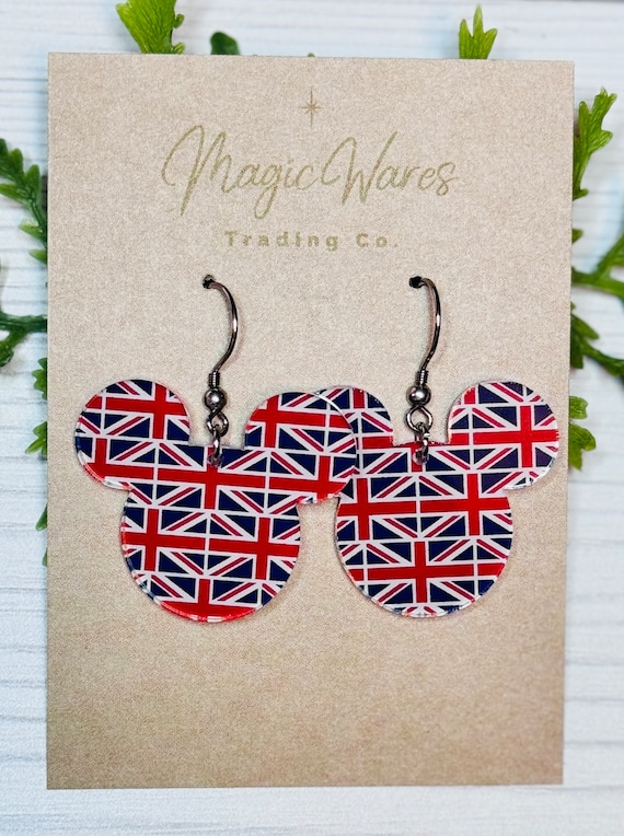 Buy Union Jack Mouse Head Dangle Earrings, Laser Cut Acrylic  display picture 3