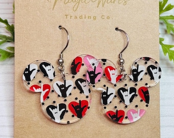 Love Signs Mouse head Dangle Earrings, Laser cut Crystal Acrylic Dangle Earrings, Valentines earrings