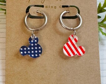 Stars and Stripes Mouse Head Hoop Earrings, 4th of July