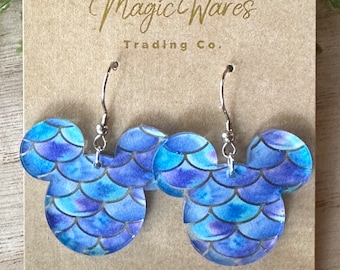 Mermaid Laser cut Acrylic Earrings Mermaid Pattern Crystal Acrylic Earrings Summer earrings Mermaid princess inspired earrings