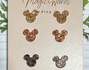 Fall Glitter Mouse Stud Trio, Gold, Copper and Brown Glitter earrings