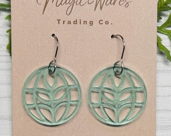 The Land Pavilion Dangle Earrings, Glass Green Round Acrylic Earrings