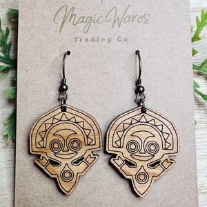 Poly Tiki, Laser geschnitten und graviert Kirsche Hartholz, baumeln Ohrringe, gebeizte Holz Ohrringe, Made to order