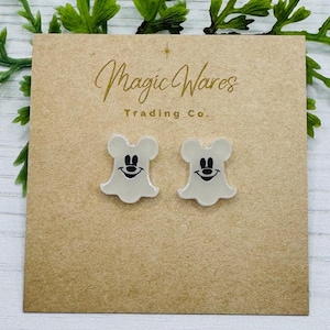 Glow in the Dark Ghost Mouse Stud, Engraved and Laser cut white glow acrylic, Halloween party earrings