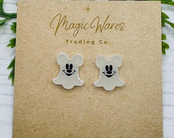 Glow in the Dark Ghost Mouse Stud, Engraved and Laser cut white glow acrylic, Halloween party earrings