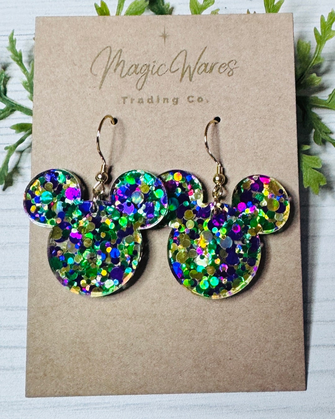 Mardi Gras Glitter Mouse, Laser Cut Purple Green and Gold Glitter
