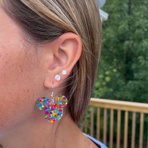 White Enamel Butterfly Stud Earrings with Multi-Color Dots