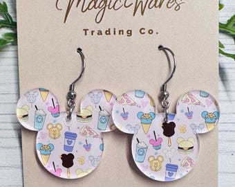 Park Food Mouse Laser Cut Dangle Earrings, Snacks Patterned clear acrylic earrings