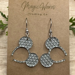 Oreilles de souris Terre de vaisseau spatial, serre-tête oreilles de souris, boucles d&#39;oreilles acryliques à motifs géométriques découpées au laser, boucles d&#39;oreilles Glowforge