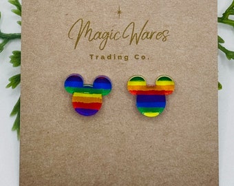 Rainbow Stripe Studs, Laser cut acrylic Post Earrings, Pierced Earlobe Stainless Steel Post earrings, Pride Earrings Pride Month earrings