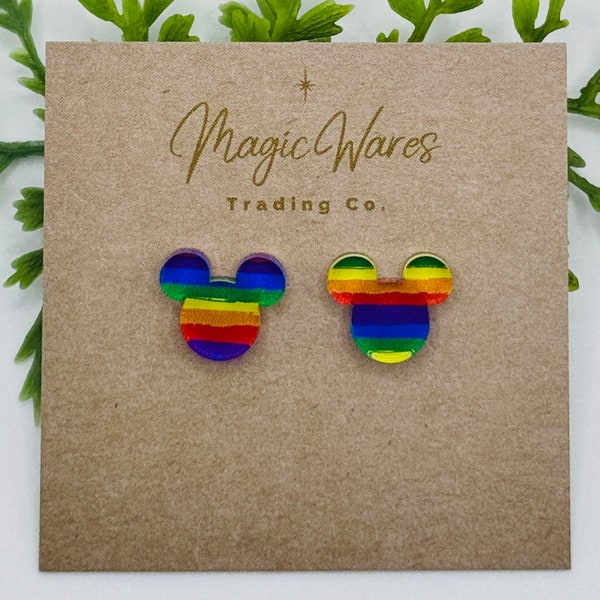 Pendientes de tiras de arcoíris, pendientes de acrílico cortados a láser, pendientes de acero inoxidable con lóbulo perforado, pendientes del Mes del Orgullo.