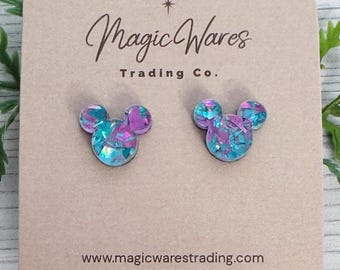 Monsters Flake Glitter Mouse Stud Earrings, Clip-ons available