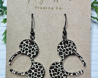 Leopard Mouse Ears headband dangle earring, Laser cut Tan leopard patterned Acrylic