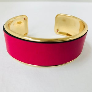Hot Pink Leather Cuff Bracelet 20mm Gold, Women&#39;s, Gift, Free Shipping