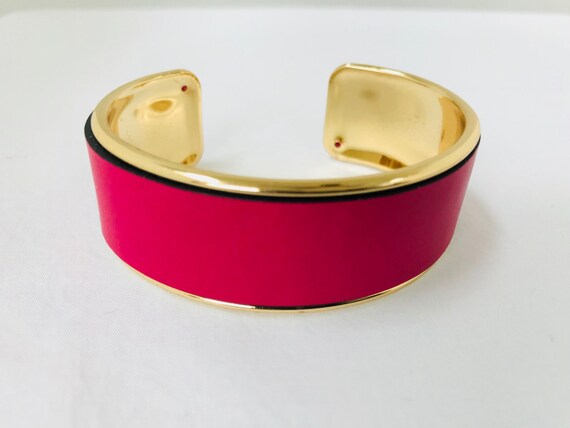 Hot Pink Leather Cuff Bracelet 20mm Gold, Women's, Gift, Free