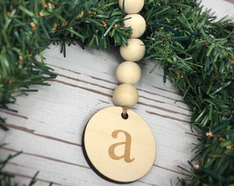 Stocking Tag | Beaded Stocking Tag | Initial Stocking Tag | Wooden Bead Initial Tag | Rustic Christmas | Farmhouse Christmas