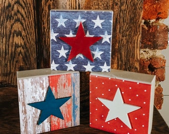Stars and Stripes Trio | Patriotic Shelf Decor | Patriotic Farmhouse | Stars and Stripes | 4th of July | Farmhouse Fourth | Independence Day