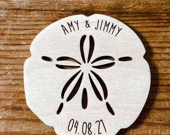 Engraved Sand Dollar Save the Date Magnet: Coastal Wedding Favor