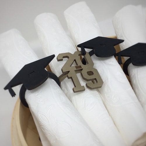 Graduation Cap Napkin Rings: Laser Cut 2025 Party Decor (Set of 4)