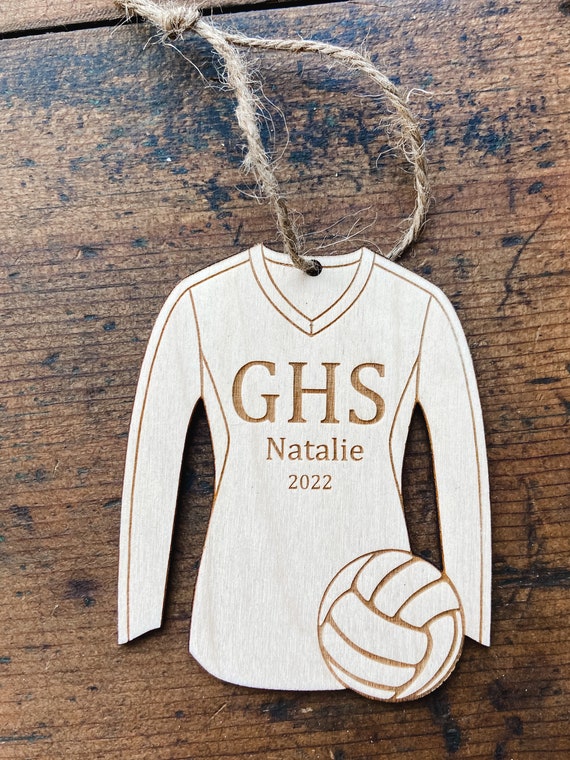 Engraved Volleyball Jersey Ornament: Personalized Wooden Sports Gift