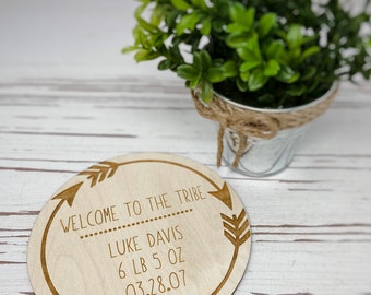 Welcome To The Tribe | Birth Announcement | Engraved Birth Announcement Photo Prop | Baby Announcement | Photo Prop