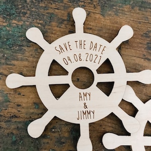 Save the Date Magnets | Engraved Save the Date Magnets | Wooden Save the Date | Ship Wheel Save the Date | Coastal Wedding | Captains Wheel