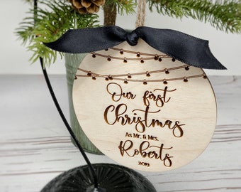 First Christmas as Mr and Mrs Ornament|Our First Christmas | Christmas Wedding Ornament | Farmhouse First Christmas Ornament | Wood Ornament